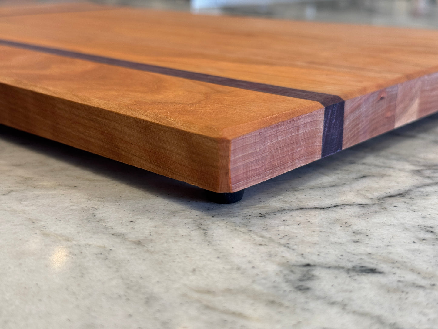 Cherry & Purpleheart Handmade Cutting Board | 12” x 18” Minimalist Hardwood Serving Board