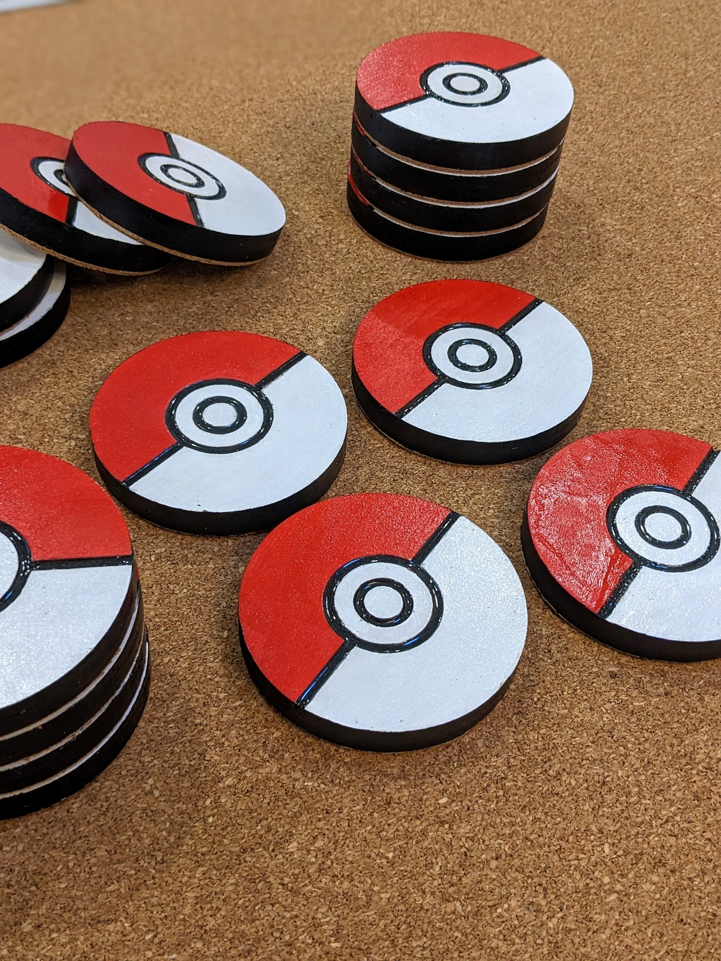 Pokéball Wood Coaster Set - Handcrafted Gaming Coasters (Set of 4)
