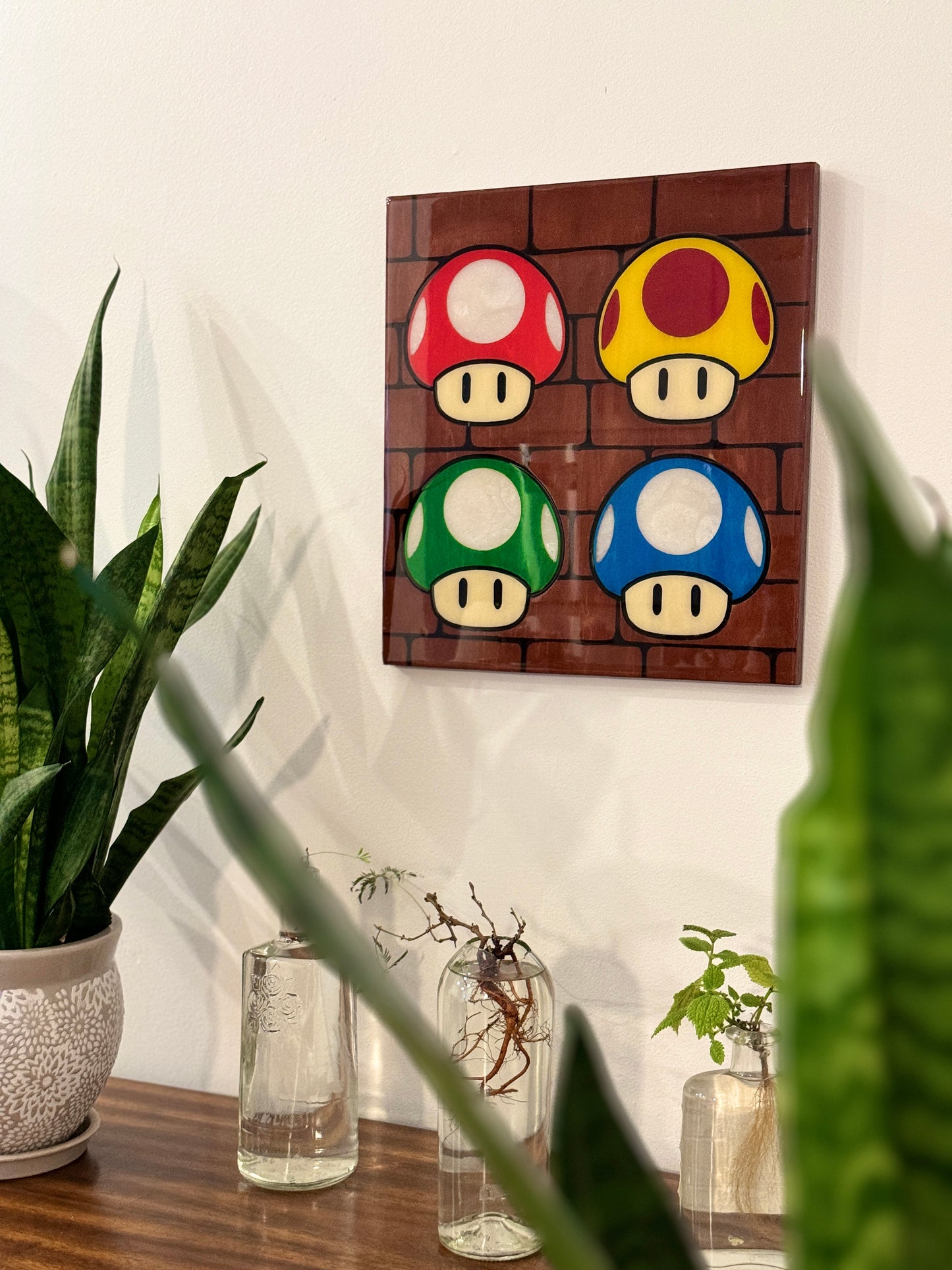 "Power-Up Block" Gaming Wall Art - Hand-Painted Wood Decor