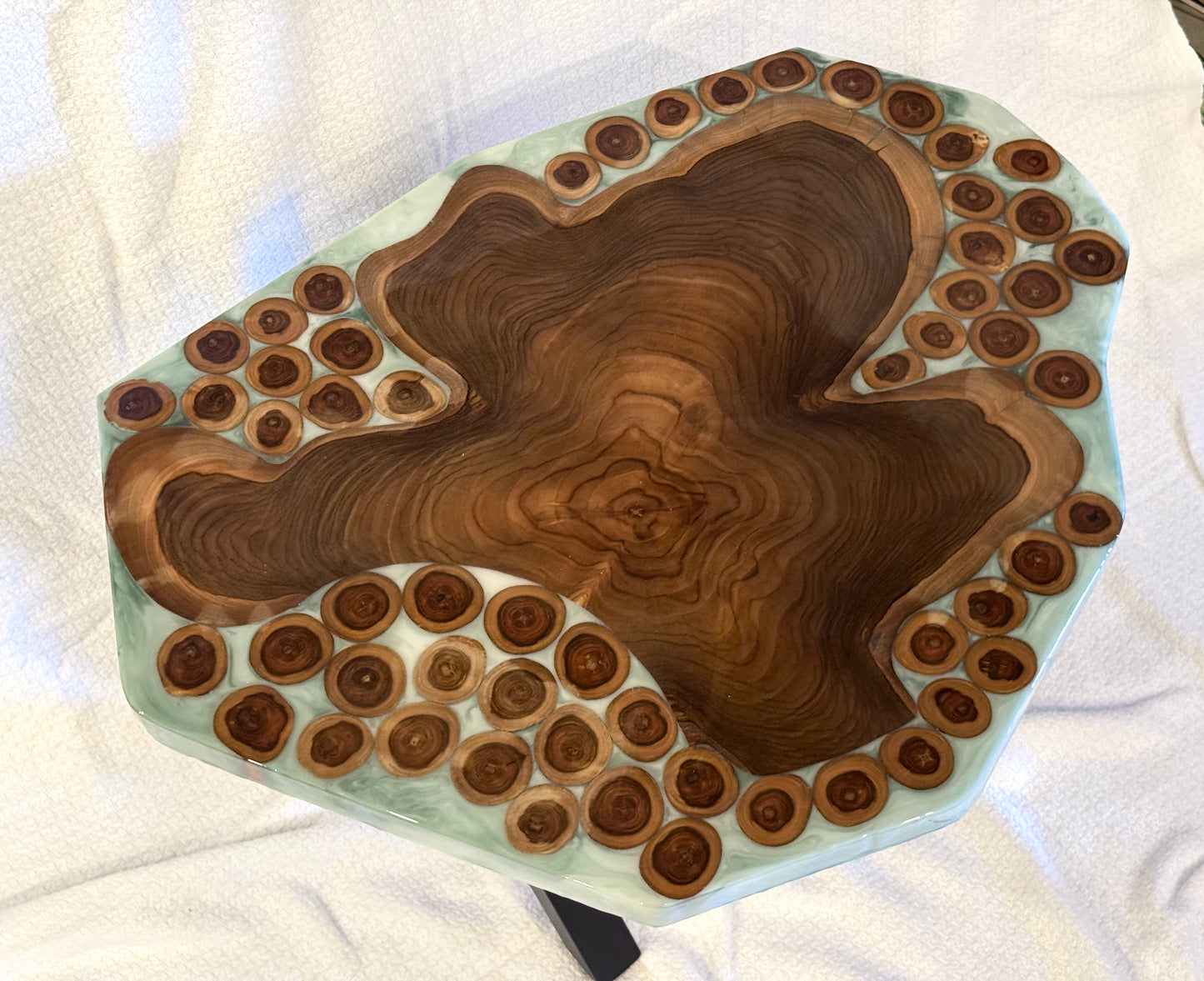 The Jade In The Forest | Live Edge Teak & Resin Accent Table