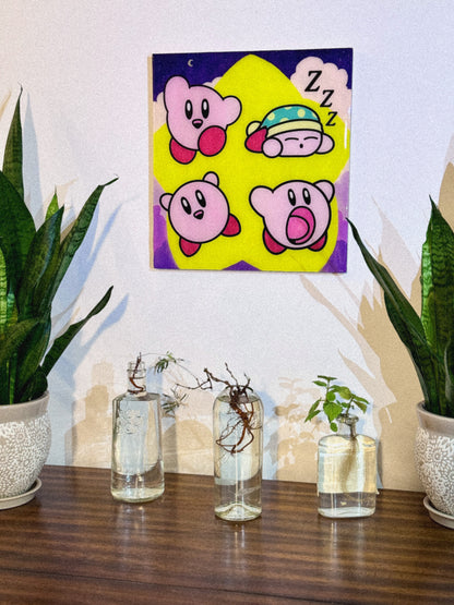 "Kirby Night" Gaming Wall Art - Hand-Painted Wood Decor