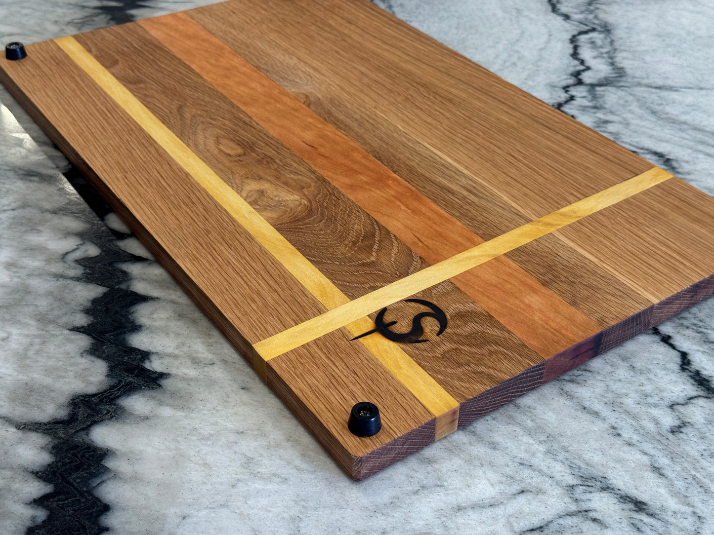 White Oak, Cherry & Yellowheart Cutting Board | 12” x 18” Handmade Hardwood Kitchen Board