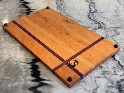 Cherry & Purpleheart Handmade Cutting Board | 12” x 18” Minimalist Hardwood Serving Board