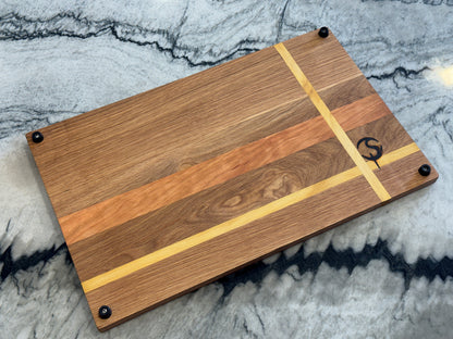White Oak, Cherry & Yellowheart Cutting Board | 12” x 18” Handmade Hardwood Kitchen Board