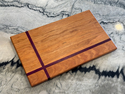 Cherry & Purpleheart Handmade Cutting Board | 12” x 18” Minimalist Hardwood Serving Board