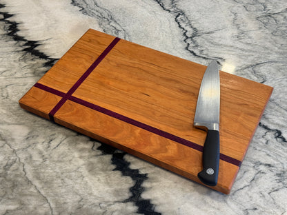 Cherry & Purpleheart Handmade Cutting Board | 12” x 18” Minimalist Hardwood Serving Board