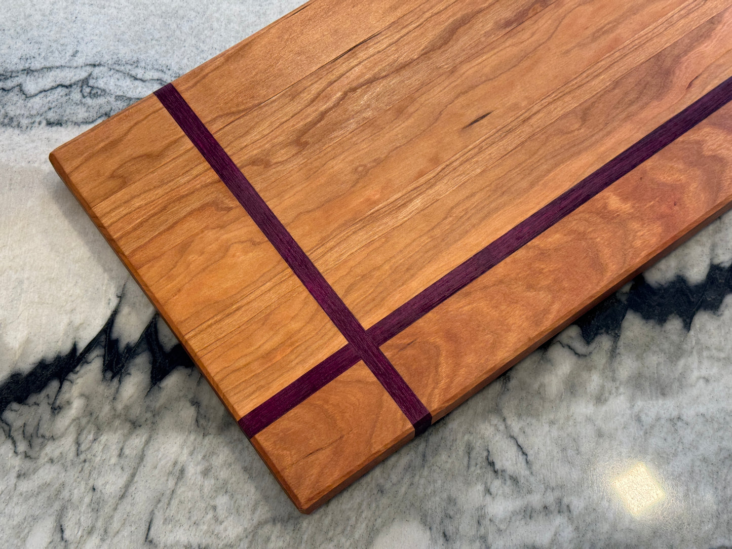 Cherry & Purpleheart Handmade Cutting Board | 12” x 18” Minimalist Hardwood Serving Board