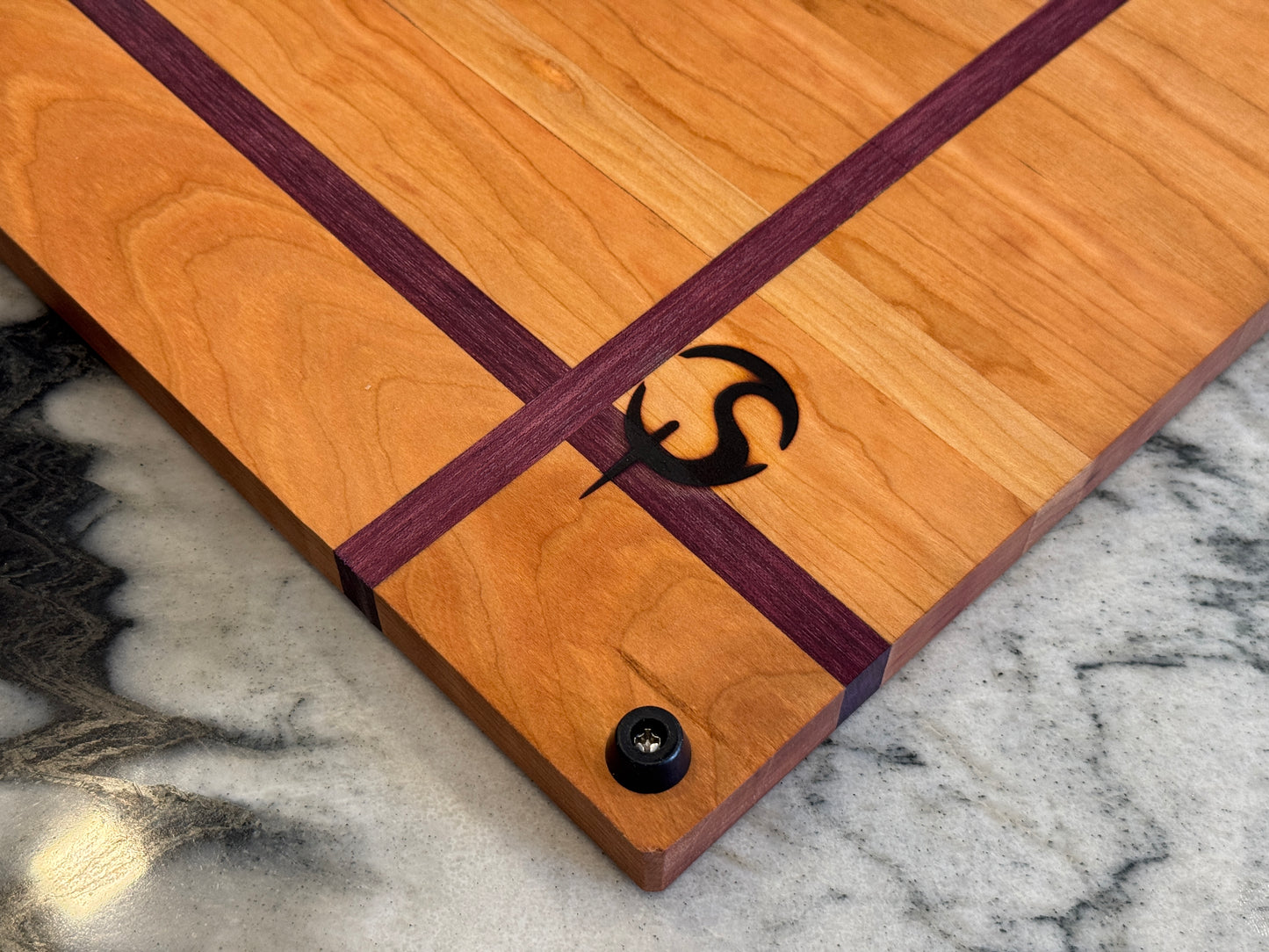 Cherry & Purpleheart Handmade Cutting Board | 12” x 18” Minimalist Hardwood Serving Board