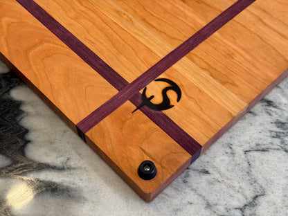 Cherry & Purpleheart Handmade Cutting Board | 12” x 18” Minimalist Hardwood Serving Board