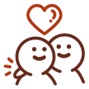 Line Icon of a Couple Next to Each Other with A Red Heart Above them and Action Lines of Contact Beside Them