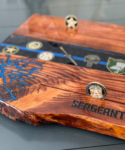Custom River Challenge Coin Holder - Live Edge with Personal Items