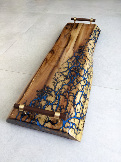 Premium Live Edge Serving Tray - Fractal Burned Teak (27" x 10")