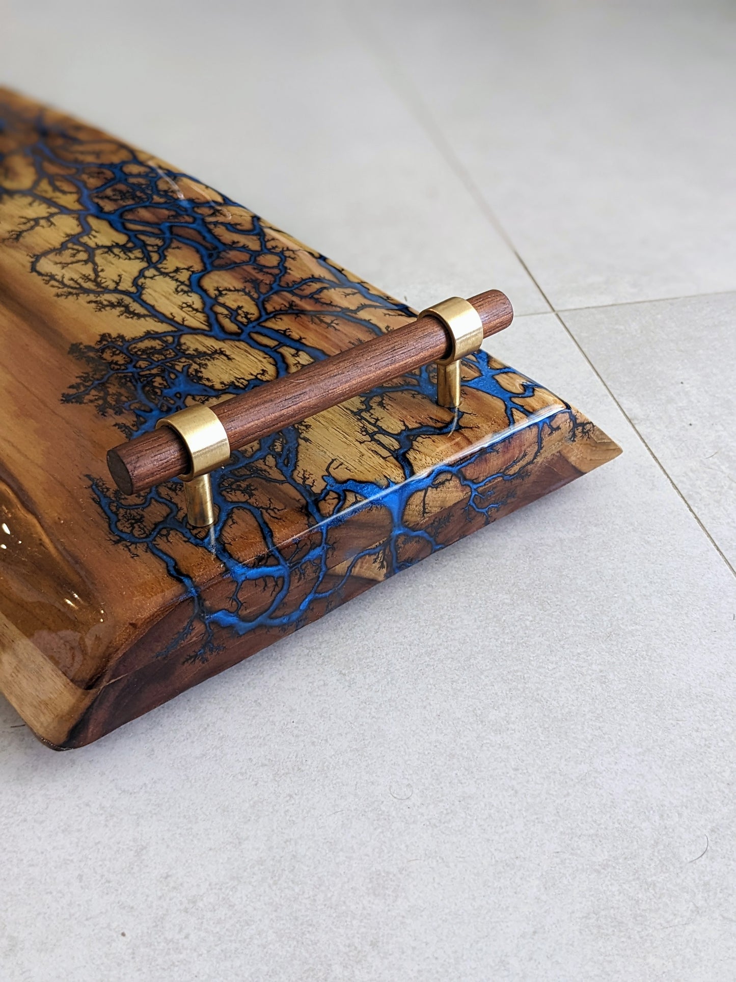 Premium Live Edge Serving Tray - Fractal Burned Teak (27" x 10")