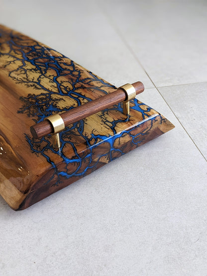 Premium Live Edge Serving Tray - Fractal Burned Teak (27" x 10")
