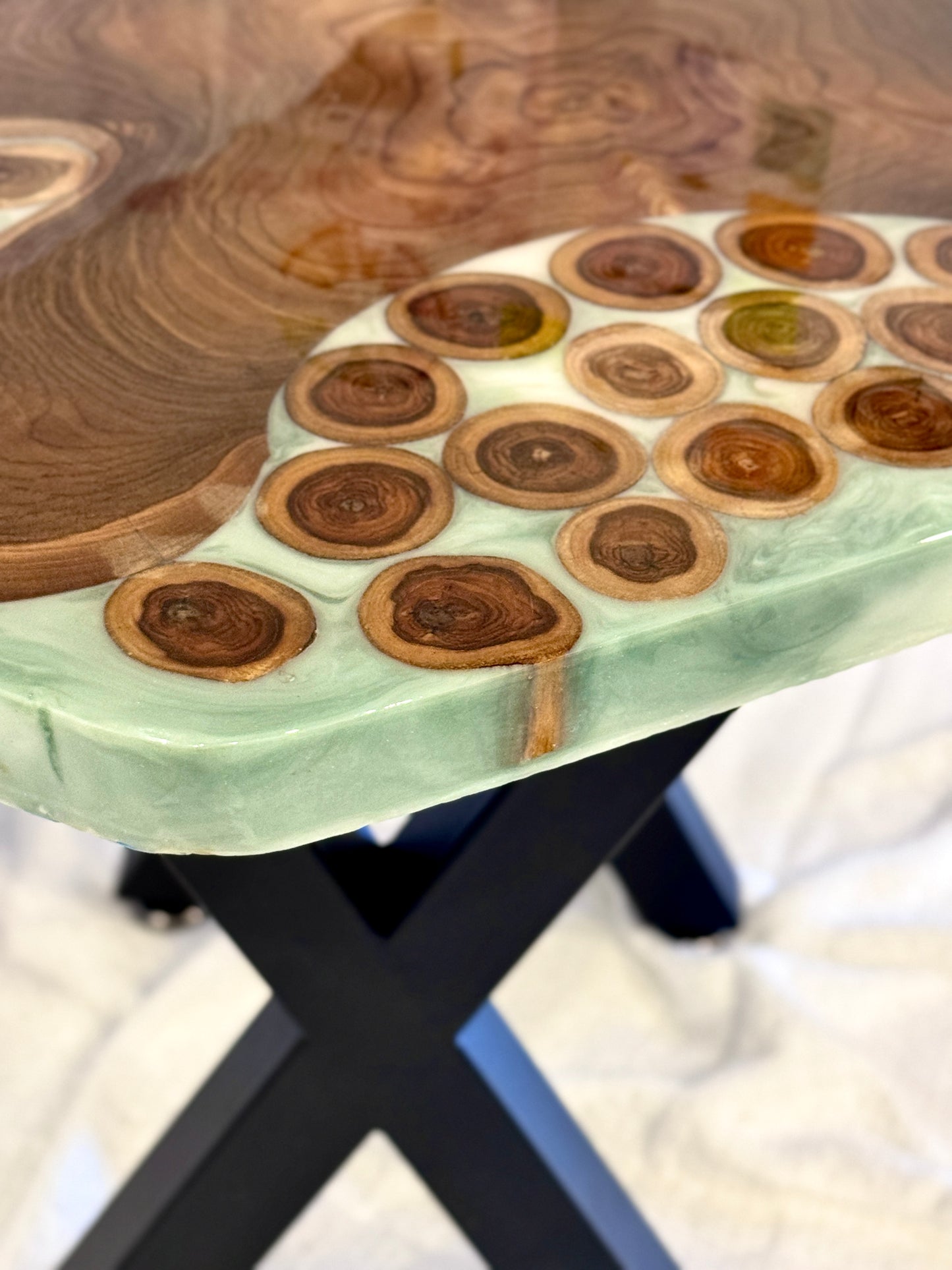 The Jade In The Forest | Live Edge Teak & Resin Accent Table