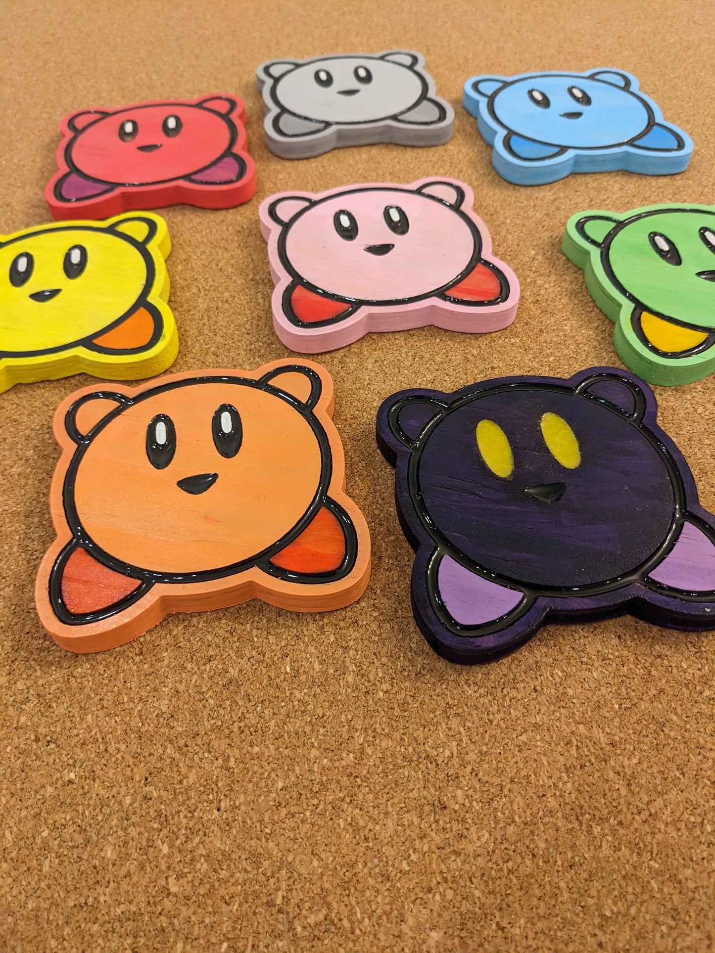 Kirby Wood Coaster Set - Handcrafted Gaming Coasters (Set of 4)