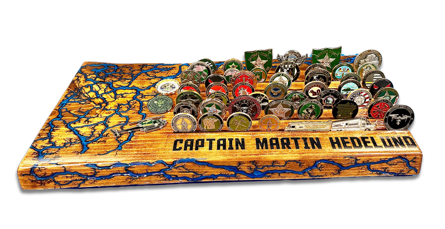 Live Edge Challenge Coin Holder - Fractal Burned Display