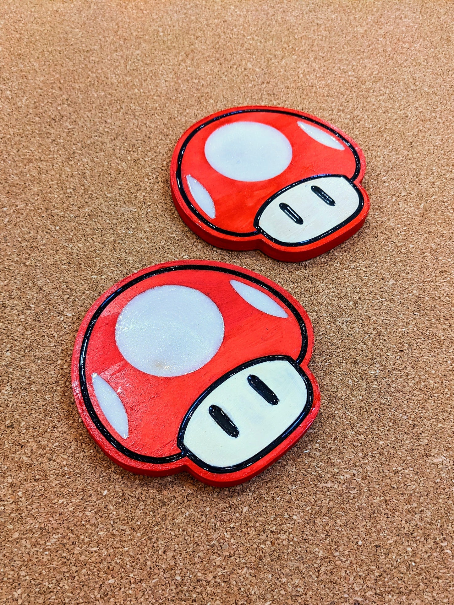 Mario Mushroom Wood Coaster Set - Handcrafted Gaming Coasters (Set of 4)