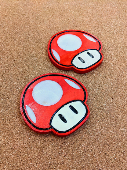Mario Mushroom Wood Coaster Set - Handcrafted Gaming Coasters (Set of 4)