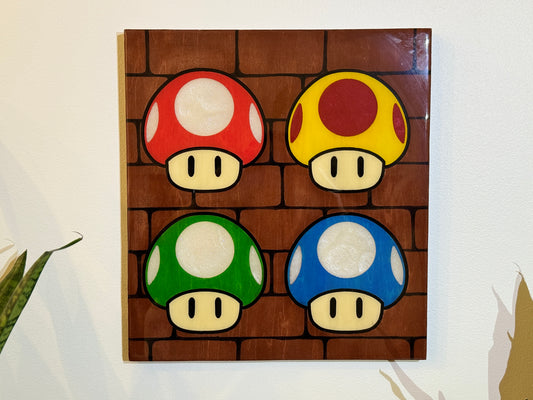 "Power-Up Block" Gaming Wall Art - Hand-Painted Wood Decor
