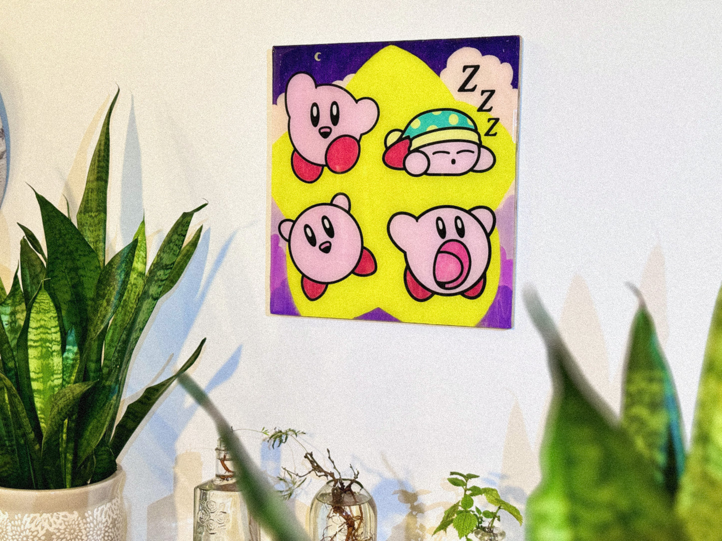 "Kirby Night" Gaming Wall Art - Hand-Painted Wood Decor