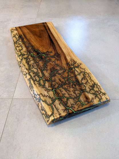 Premium Live Edge Serving Tray - Fractal Burned Teak (27" x 10")