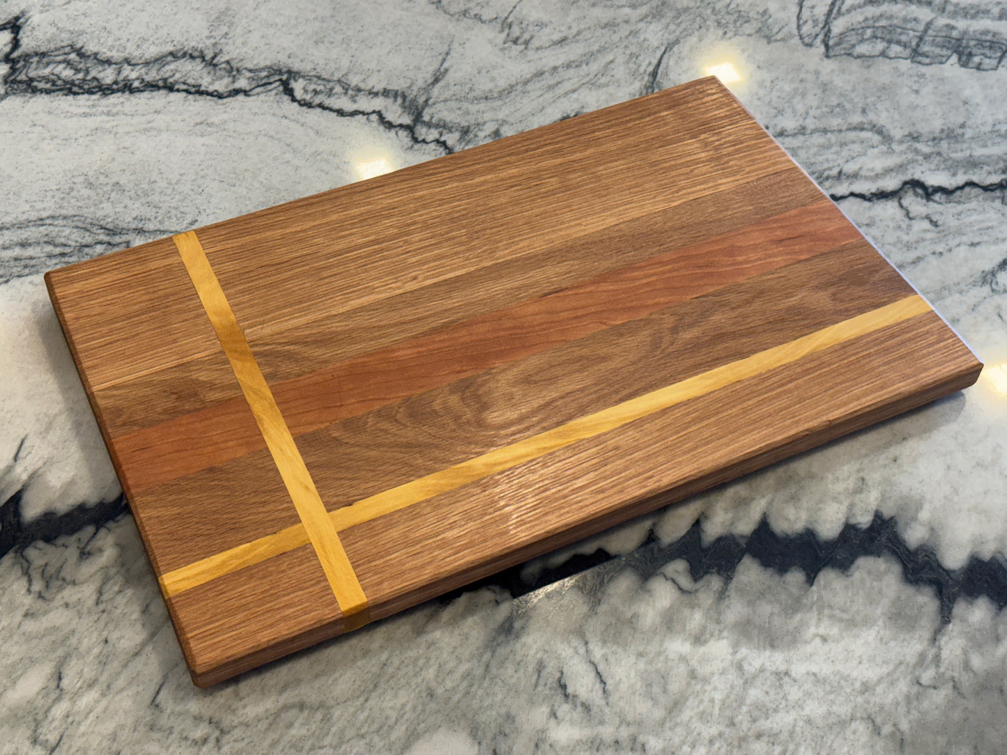 White Oak, Cherry & Yellowheart Cutting Board | 12” x 18” Handmade Hardwood Kitchen Board