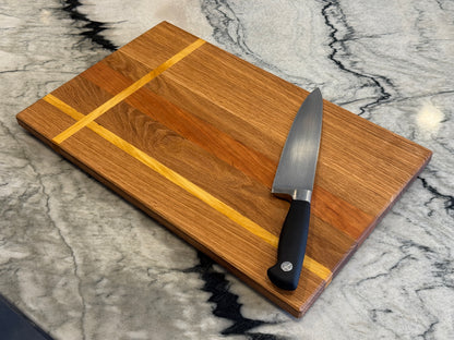 White Oak, Cherry & Yellowheart Cutting Board | 12” x 18” Handmade Hardwood Kitchen Board