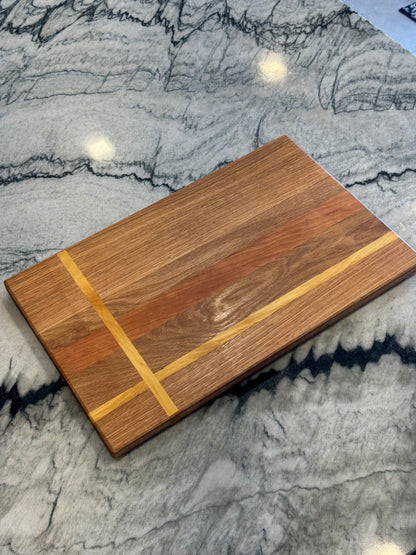 White Oak, Cherry & Yellowheart Cutting Board | 12” x 18” Handmade Hardwood Kitchen Board